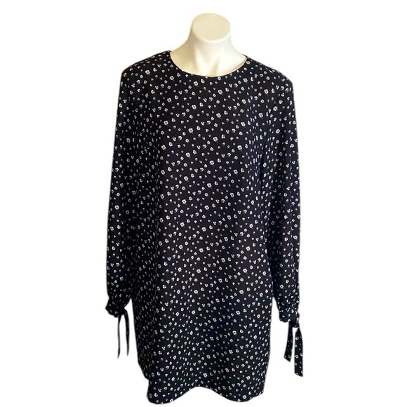 H&M Black Floral Long Sleeve Scoop Neck Shift Dress Size 14 - Picture 1 of 9